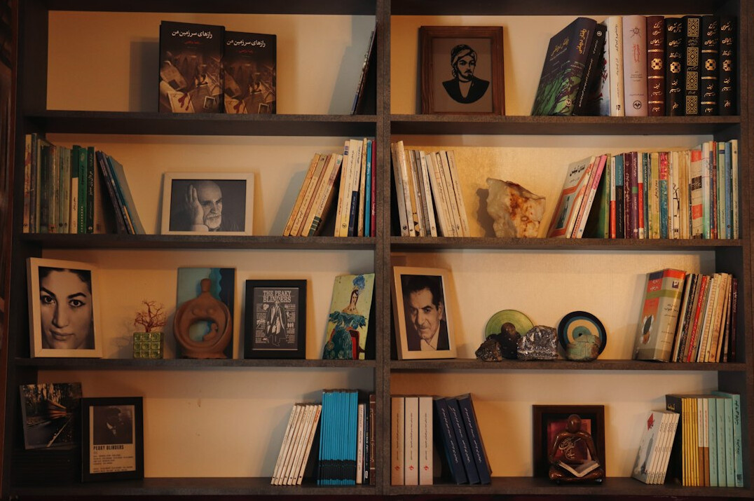 bookshelf with mystery novels